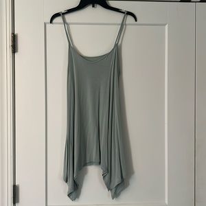 Asymmetric Hem LOGO Layers Sage Green Tank
